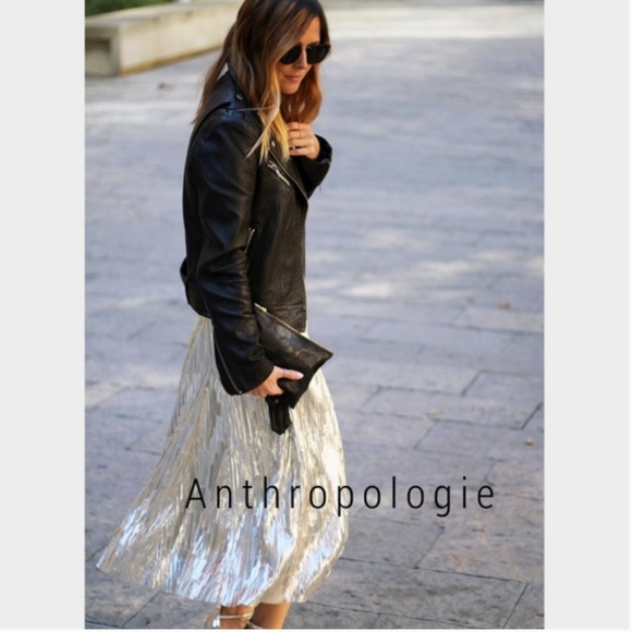 Anthropologie Dresses & Skirts - Anthropologie Maeve Eclat midi silver skirt 6